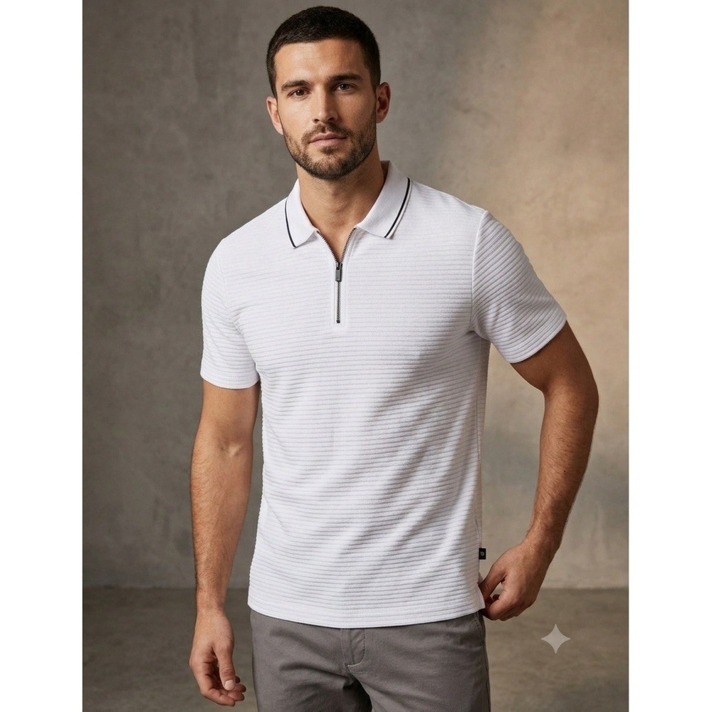 Men's Size Small Ted Baker White Short Sleeve Polo Shirt zip chest
